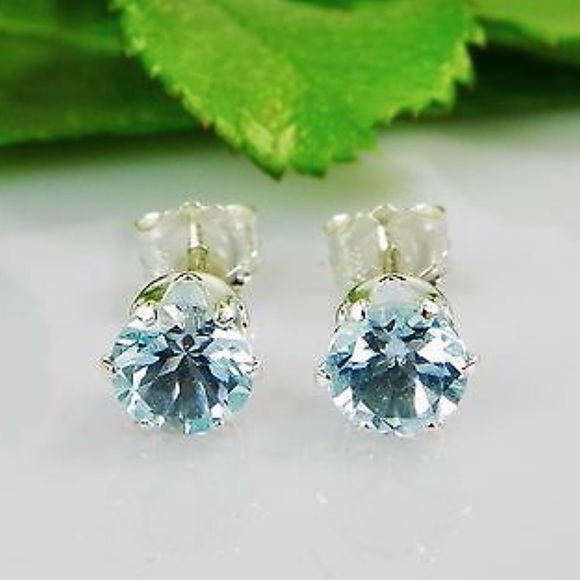 Genuine 6mm Sky Blue Topaz S925 Stud Earrings - Picture 3 of 6